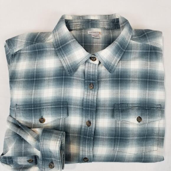 Carhartt Other - Carhartt Shirt Mens 2XL Blue Gray Plaid Button Down Flannel Stretch Casual